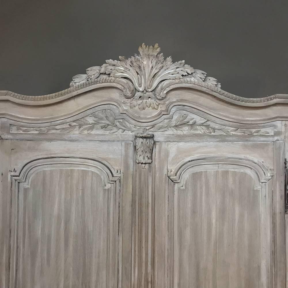 Hand-Carved 18th Century Country French Louis XVI Period Whitewashed Armoire, circa 1780