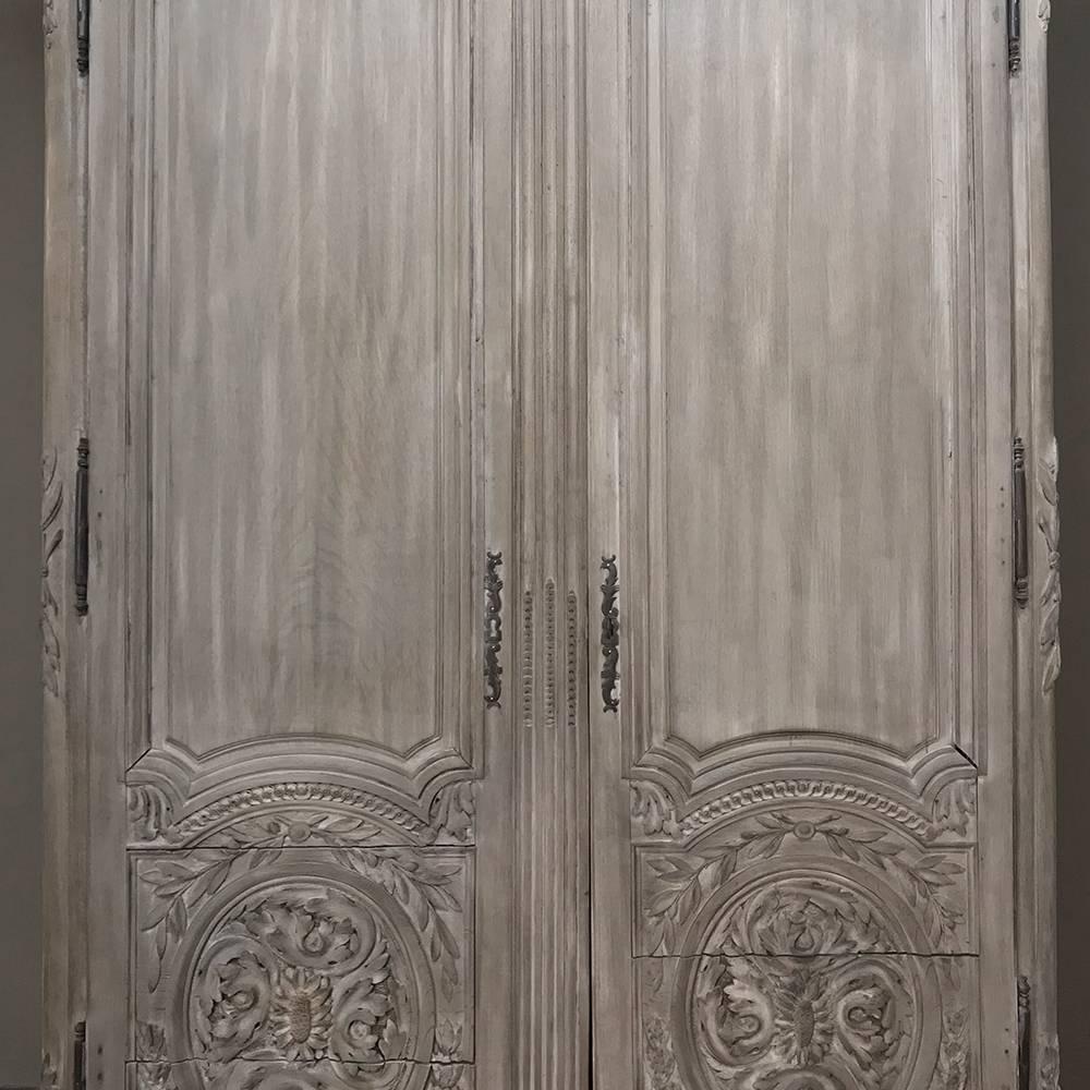 18th Century Country French Louis XVI Period Whitewashed Armoire, circa 1780 In Good Condition In Dallas, TX