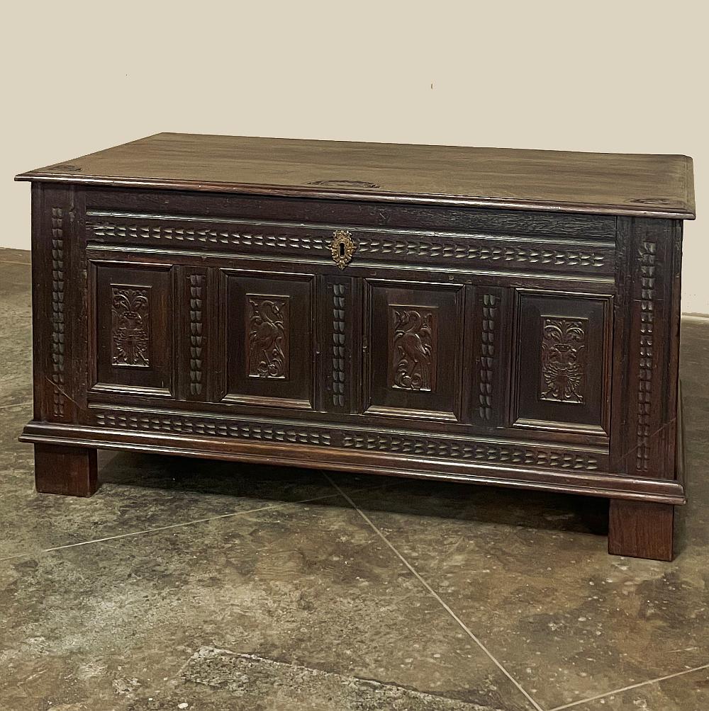 18th century Country French neoclassical trunk ~ Blanket Chest is a reminder of a bygone era in which none of the modern conveniences we take for granted had been invented or developed! The trunk is considered the first cased furniture, and this