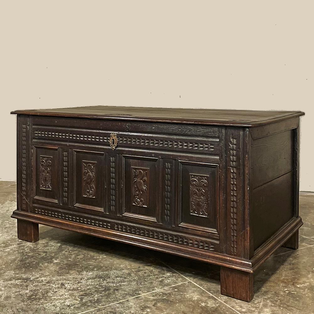 Hand-Carved 18th Century Country French Neoclassical Trunk ~ Blanket Chest For Sale