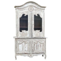 19th Century Country French Painted Bookcase, Buffet a Deux Corps
