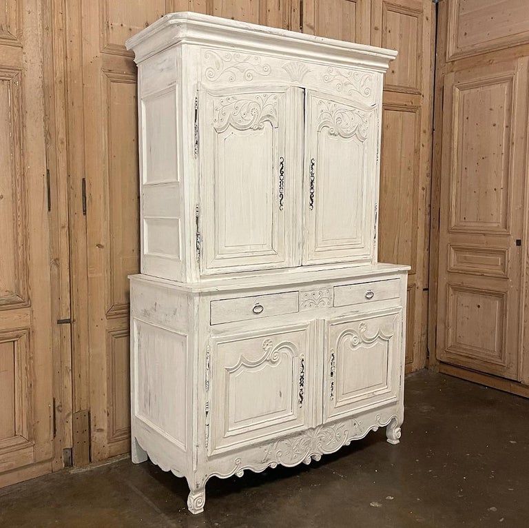 18th century Country French painted buffet a Deux Corps is a wonderfully preserved historically significant piece that is destined to enthrall your family for several more generations to come! Hand-crafted from thick planks of seasoned old-growth