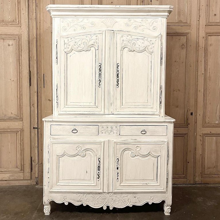 Hand-Crafted 18th Century Country French Painted Buffet a Deux Corps For Sale