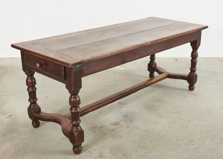 18th Century Country French Provincial Oak Farmhouse Trestle Dining Table For Sale 9