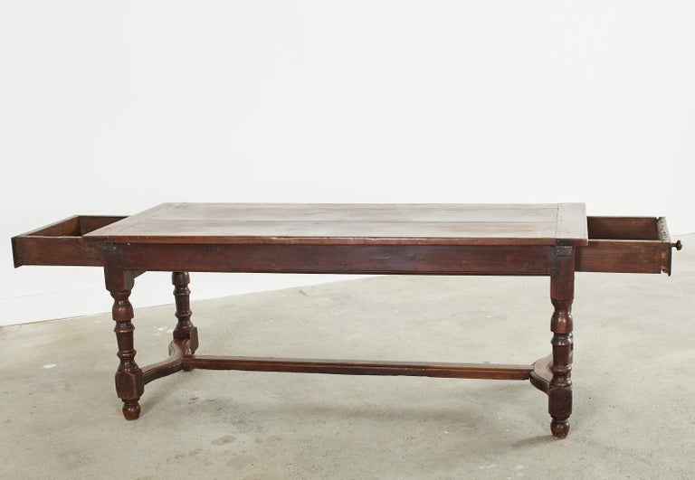 18th Century Country French Provincial Oak Farmhouse Trestle Dining Table For Sale 11
