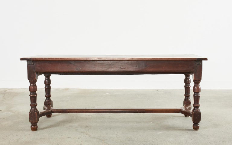 18th Century Country French Provincial Oak Farmhouse Trestle Dining Table For Sale 14