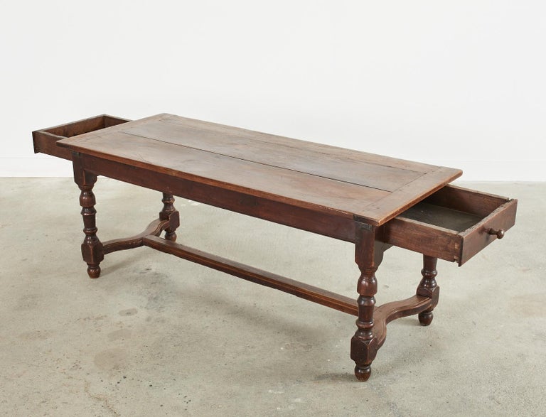 18th Century and Earlier 18th Century Country French Provincial Oak Farmhouse Trestle Dining Table For Sale