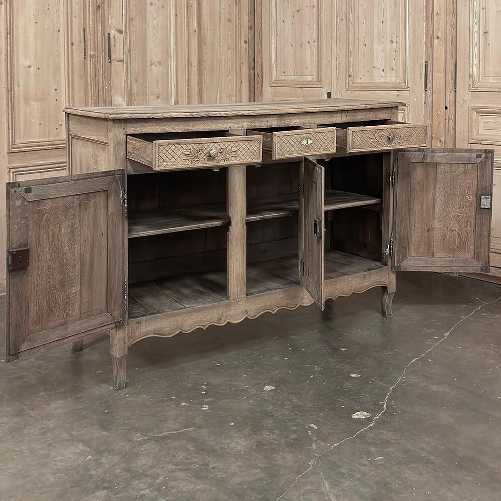 Hand-Carved 18th Century Country French Regence Buffet in Stripped Oak For Sale