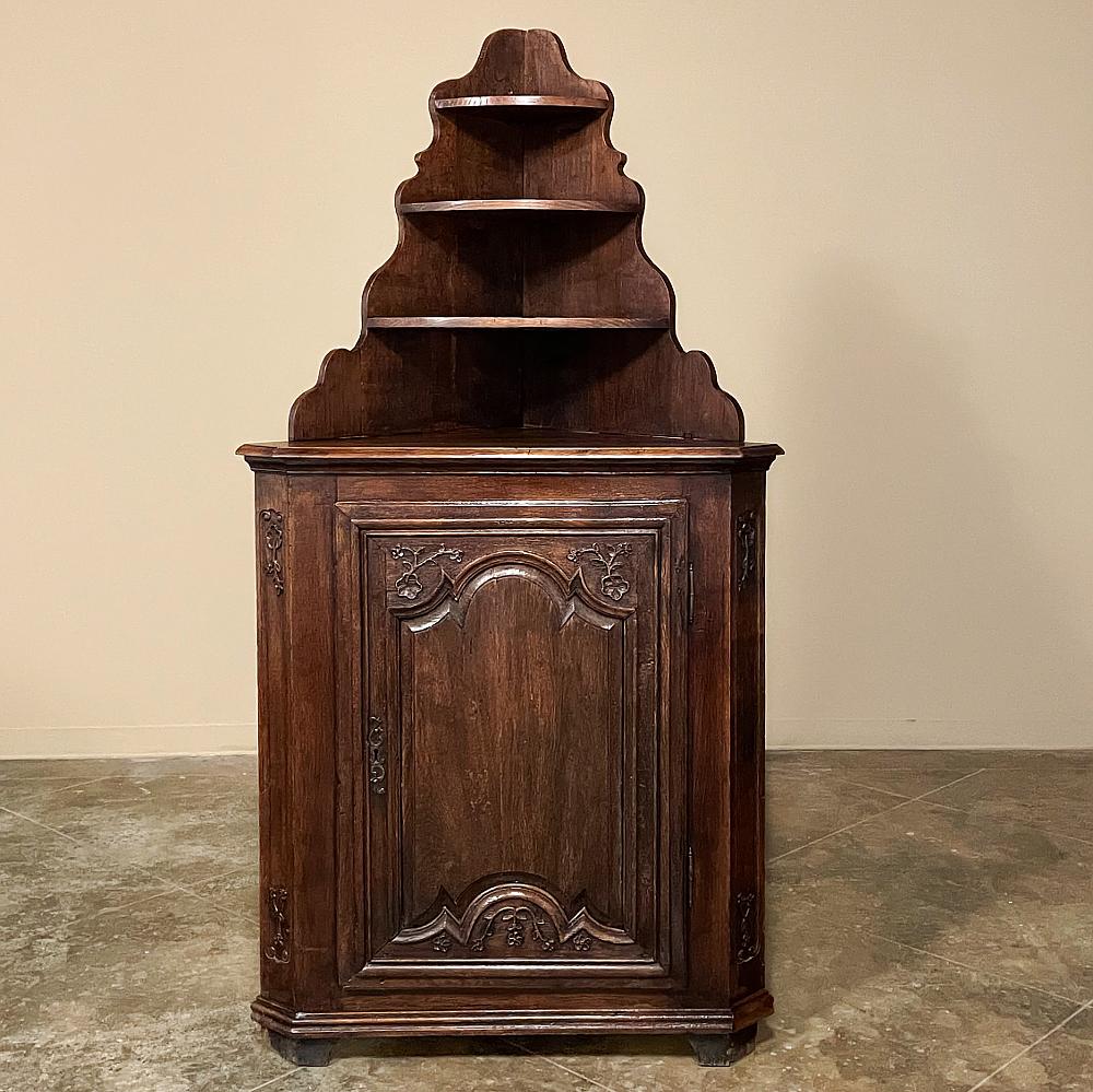 Cut Steel 18th Century, Country French Rustic Corner Cabinet For Sale