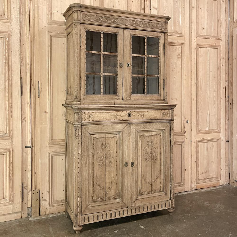 Hand-Carved 18th Century Country French Stripped Louis XVI Vitrine ~ Bookcase ~ Cabinet