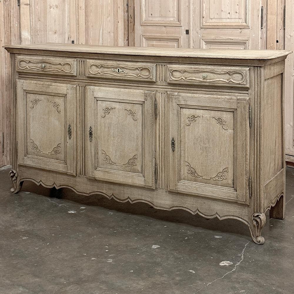 Hand-Carved 18th Century Country French Stripped Oak Buffet ~ Enfilade For Sale