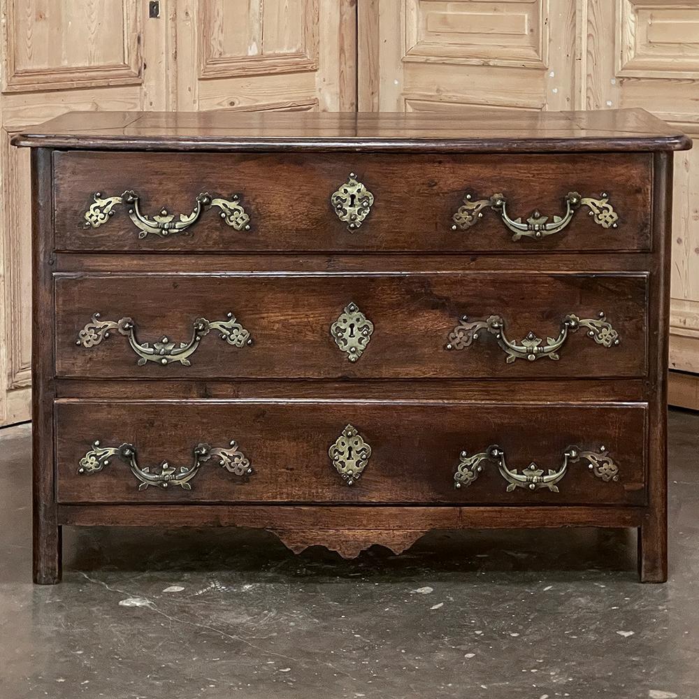 18th Century Country French Style Dutch Chest of Drawers is a masterpiece of form over function! Hand-crafted from thick planks of old-growth oak and fruitwoods, it features deep, spacious drawers for lots of storage opportunities. The solid plank