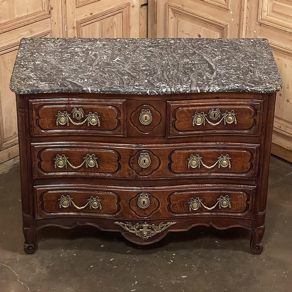 Hand-Crafted 18th Century Country French Walnut Marble Top Commode ~ Chest of Drawers For Sale