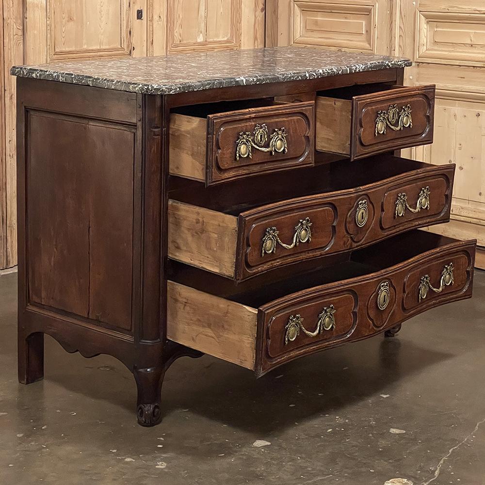 Bronze 18th Century Country French Walnut Marble Top Commode ~ Chest of Drawers For Sale