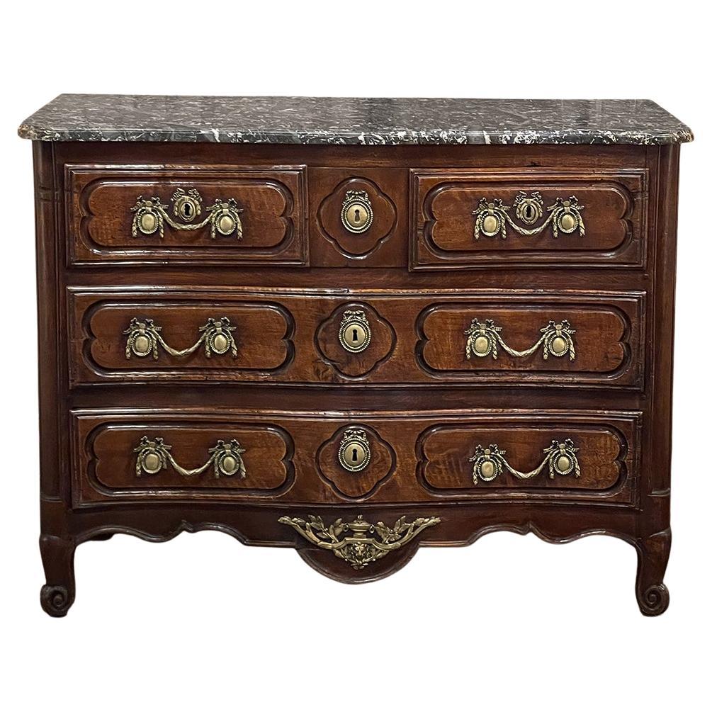 18th Century Country French Walnut Marble Top Commode ~ Chest of Drawers For Sale