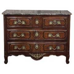 Antique 18th Century Country French Walnut Marble Top Commode ~ Chest of Drawers