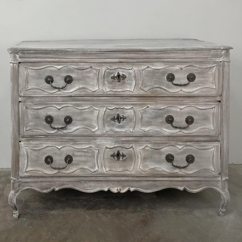 Hand-Painted 18th Century Country French Whitewashed Commode For Sale