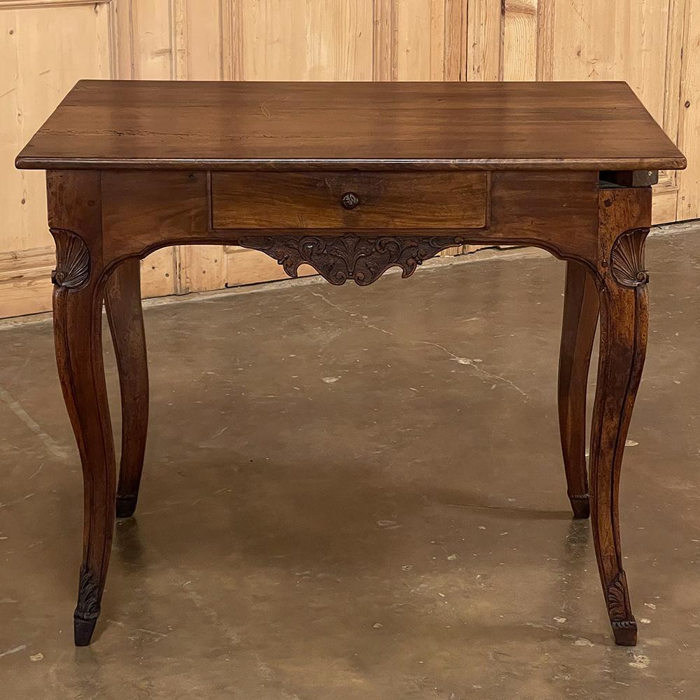 18th Century Country French Writing Table ~ End Table was beautifully hand-crafted from solid indigenous walnut, and features amazing style rendered by capable rural artisans with what was considered then to be innovative techniques. The solid plank
