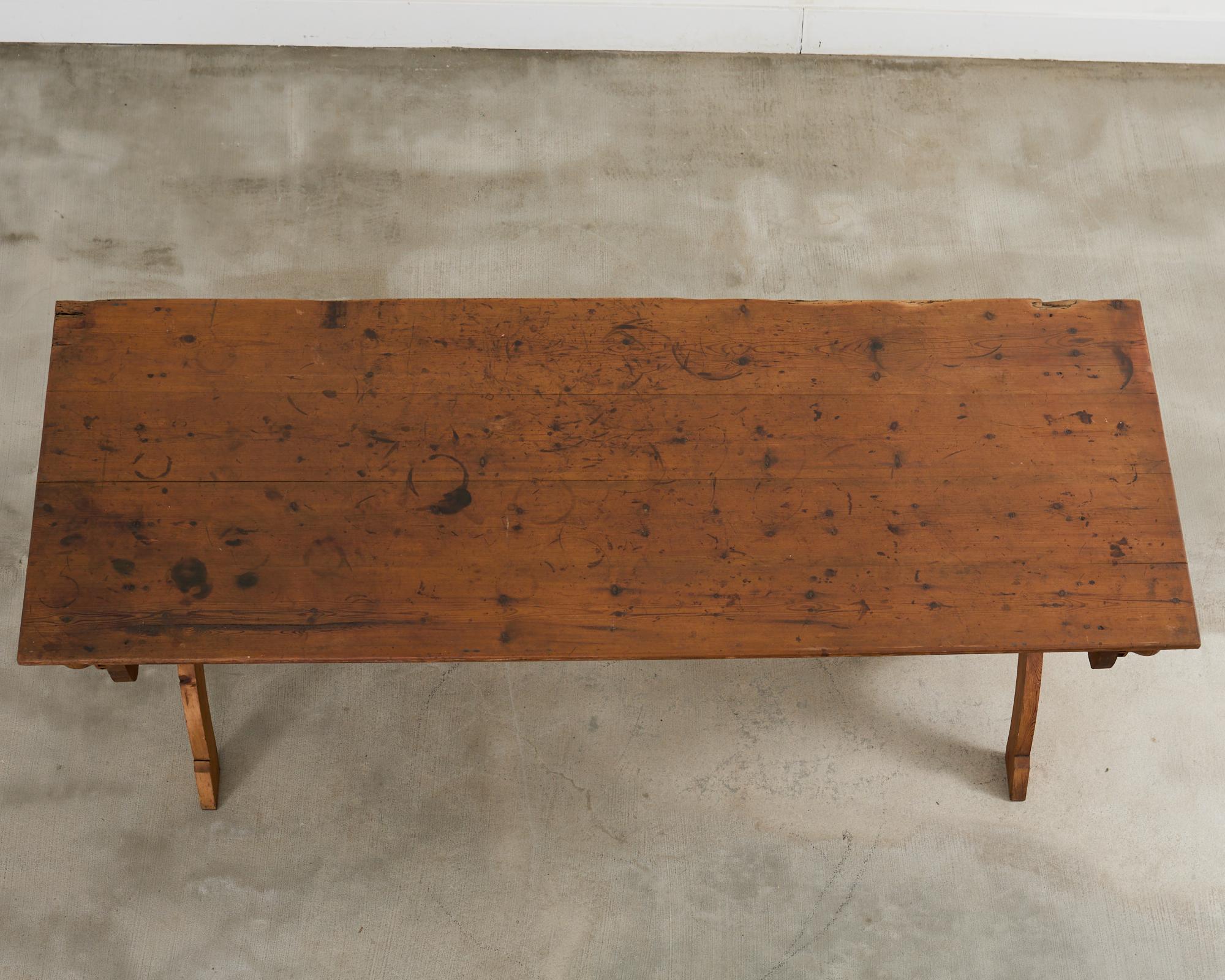 18th Century Country Swedish Pine Farmhouse Bockboard Dining Table In Distressed Condition In Rio Vista, CA