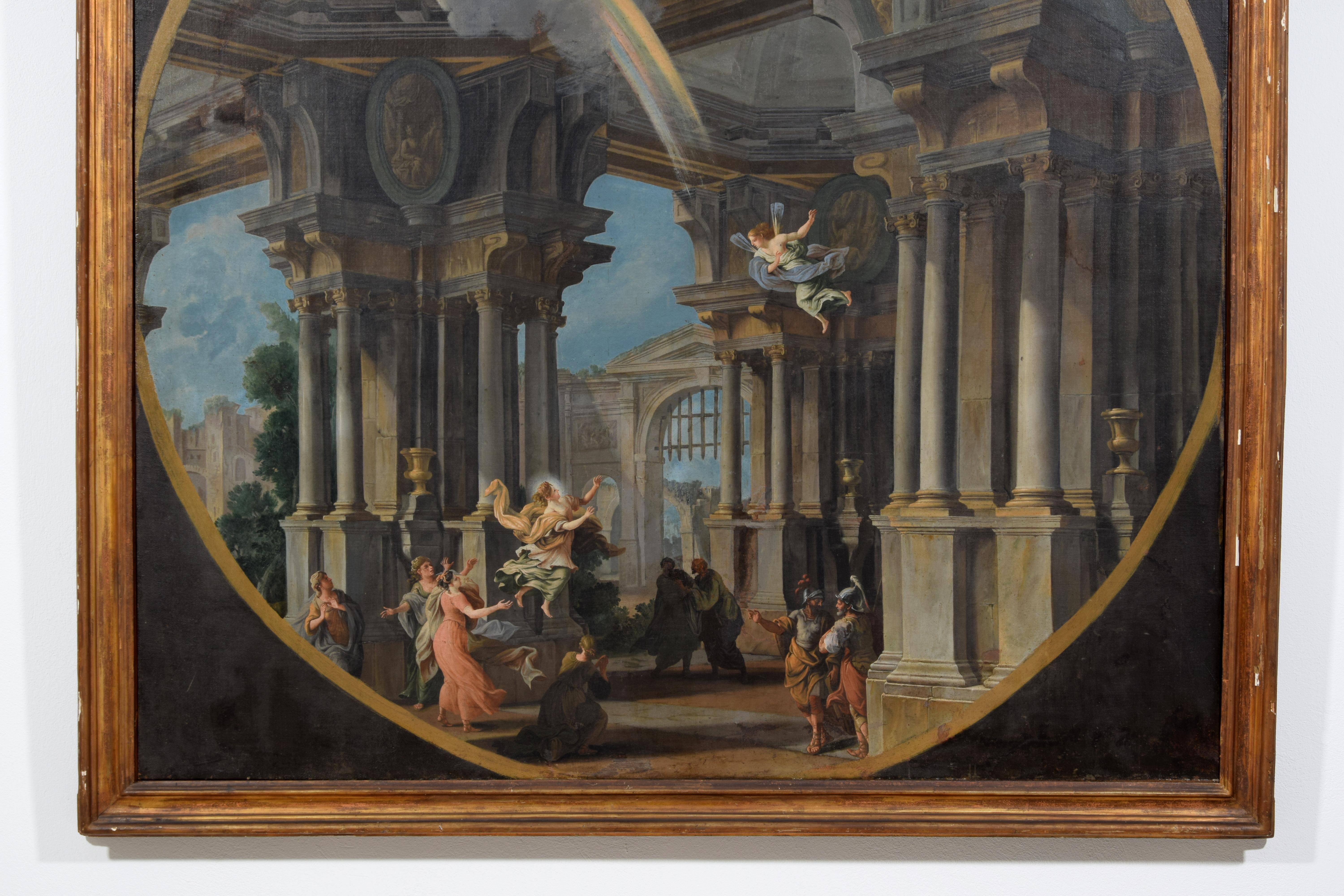 XVIII secolo, Coppia di dipinti italiani Capriccio con scene mitologiche in vendita 6