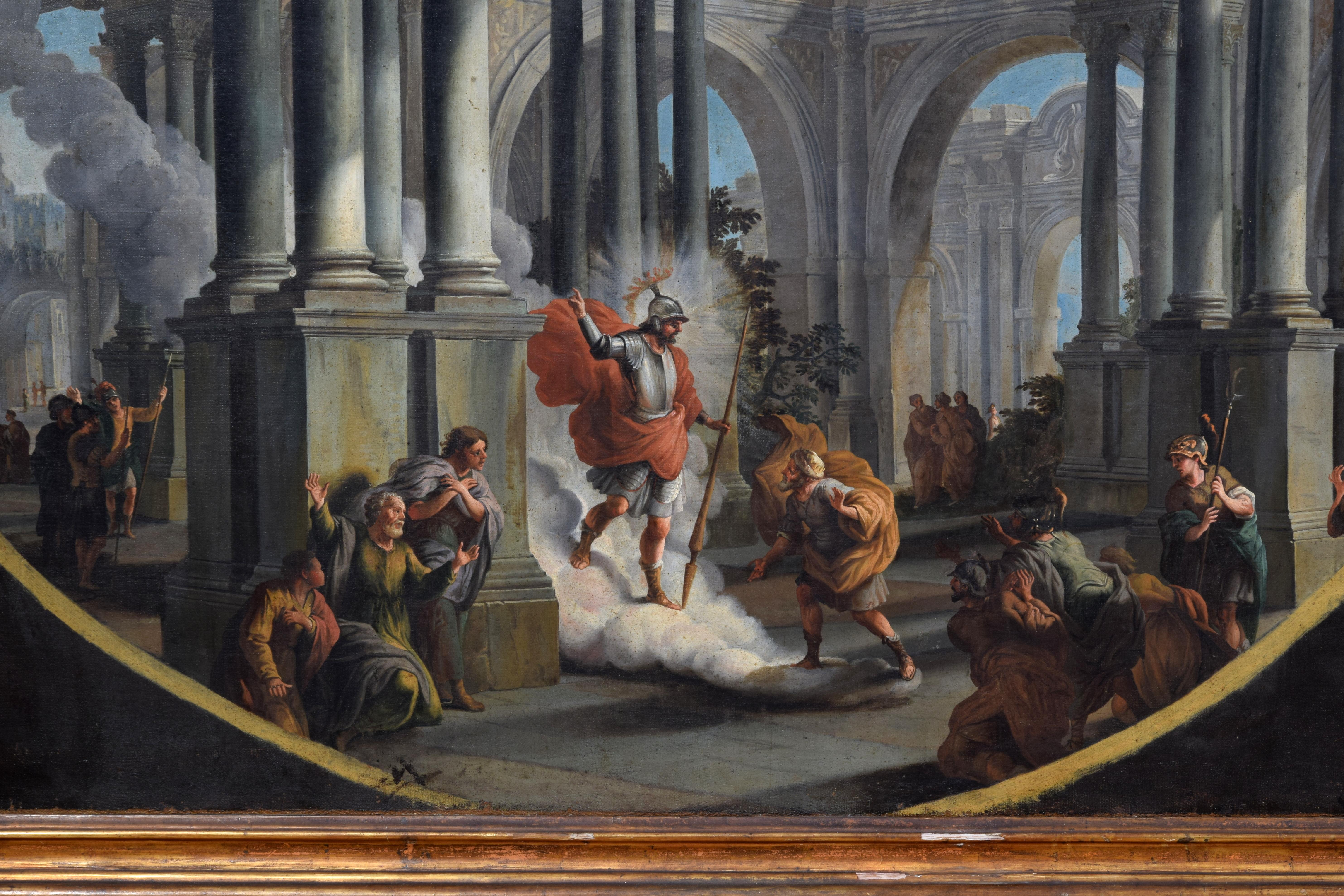 XVIII secolo, Coppia di dipinti italiani Capriccio con scene mitologiche in vendita 10