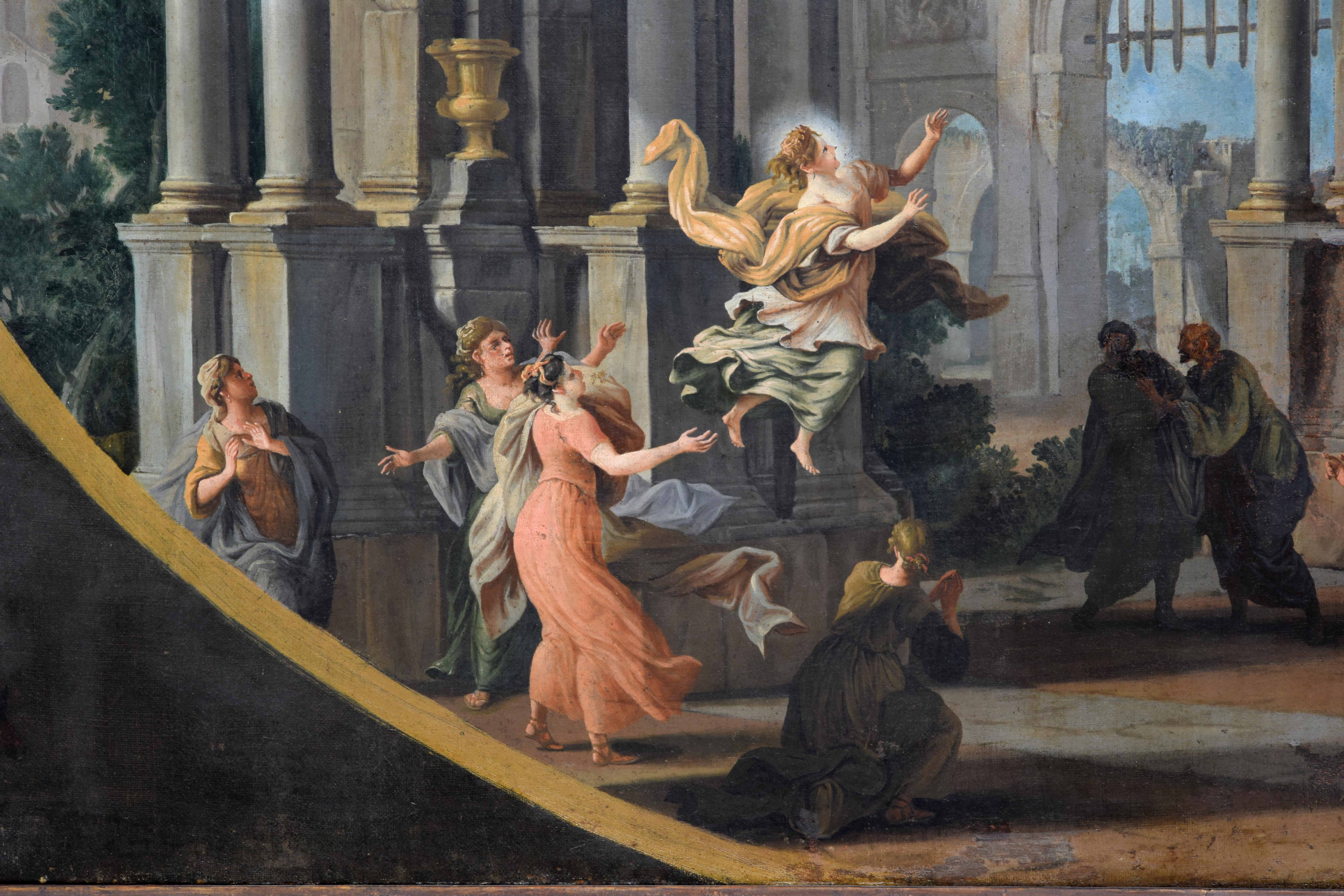 XVIII secolo, Coppia di dipinti italiani Capriccio con scene mitologiche in vendita 12