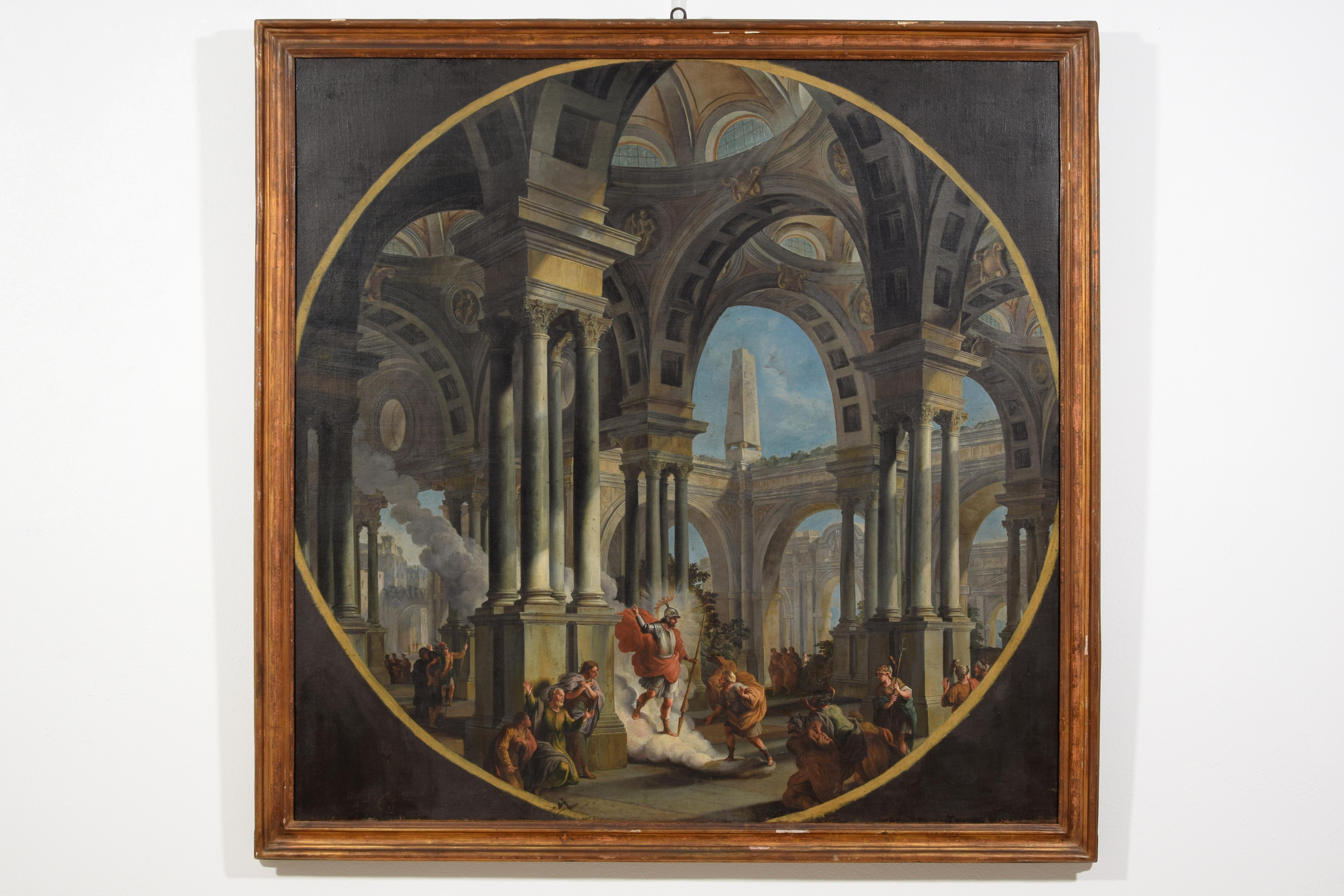 XVIII secolo, Coppia di dipinti italiani Capriccio con scene mitologiche in vendita 2