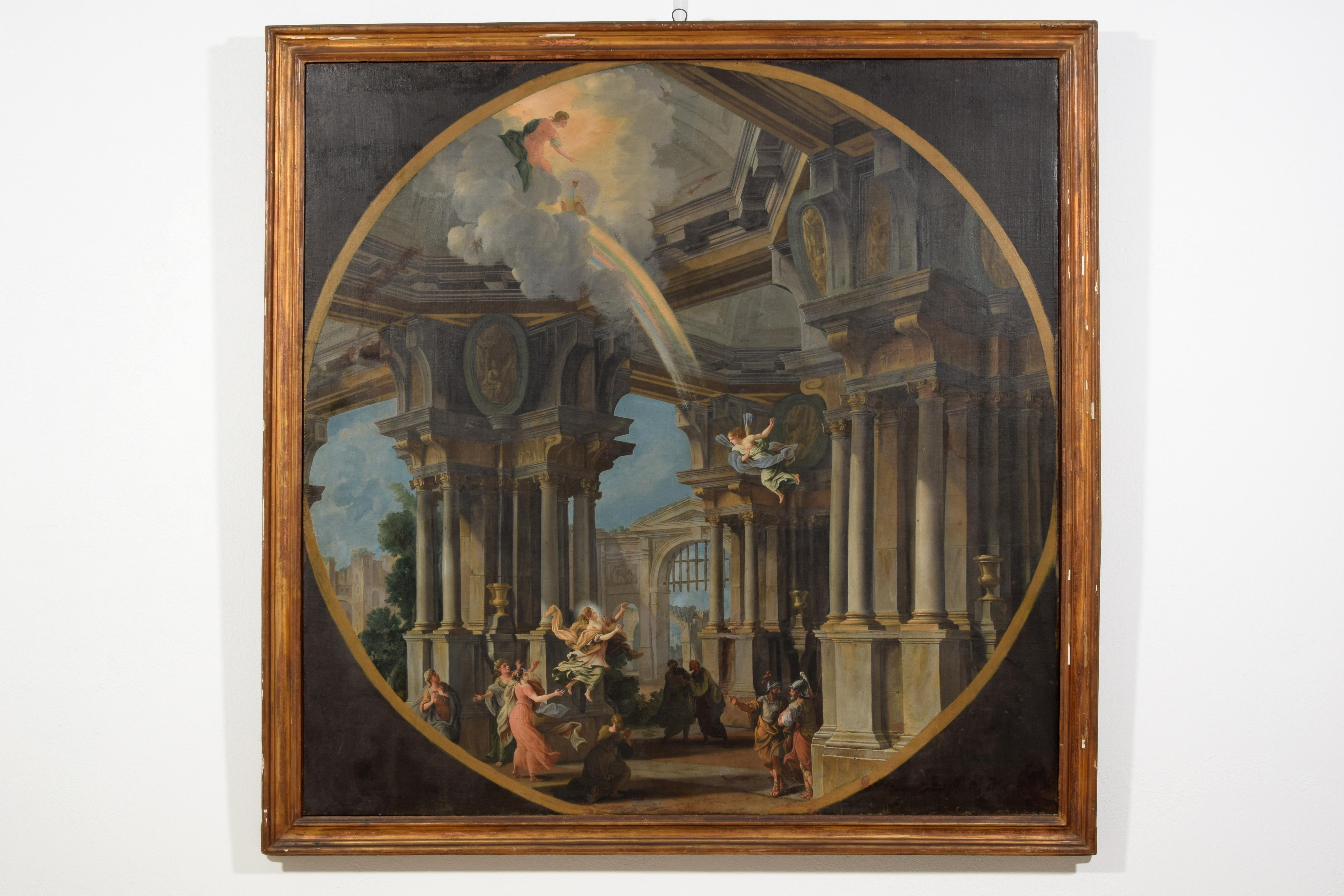 XVIII secolo, Coppia di dipinti italiani Capriccio con scene mitologiche in vendita 3