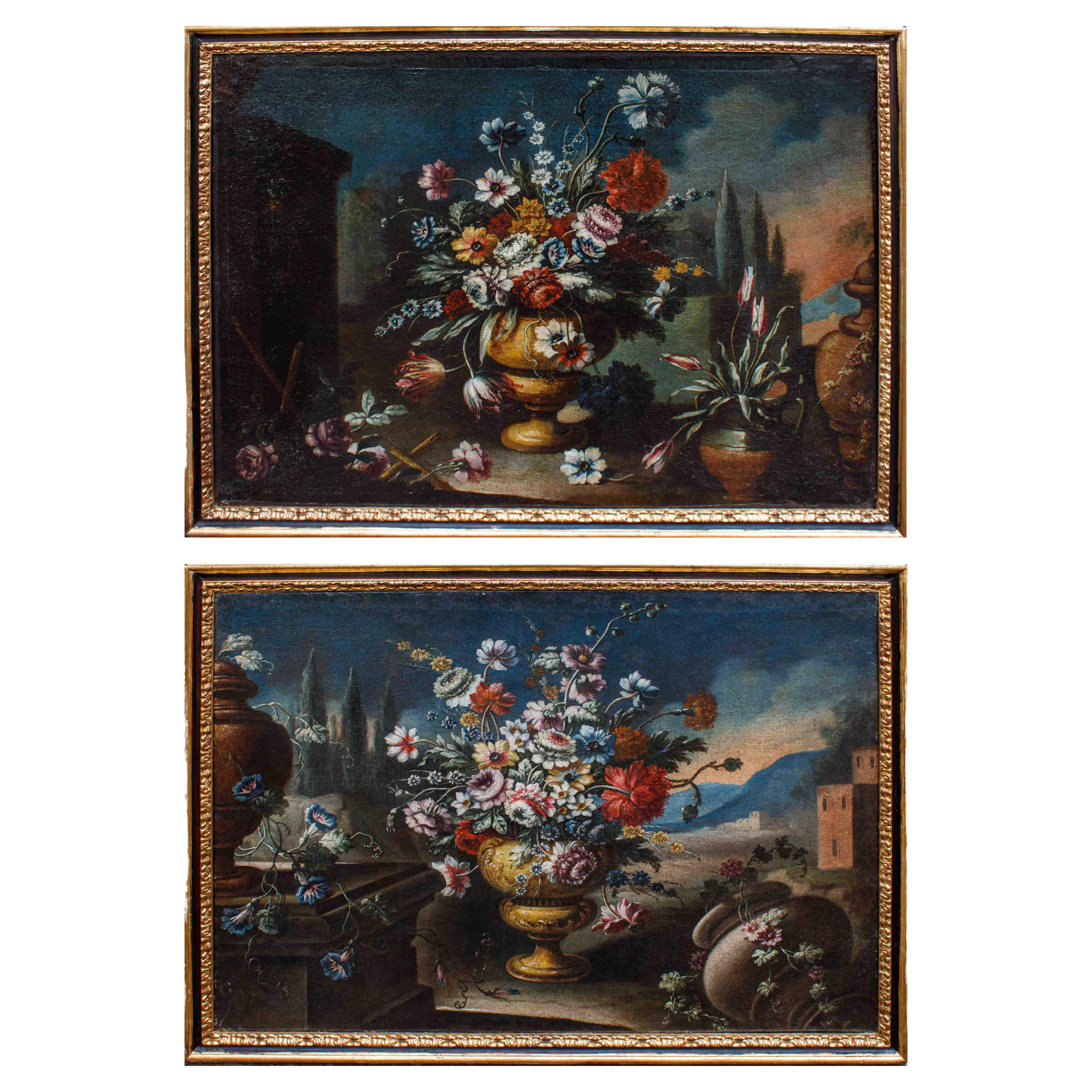 18th Century Couple of Still Lifes Oil on Canvas by Carlo Genovese For Sale  at 1stDibs