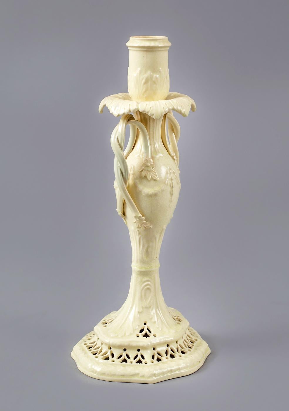 George III 18th Century Creamware Candlestick with Twisted Handles For Sale