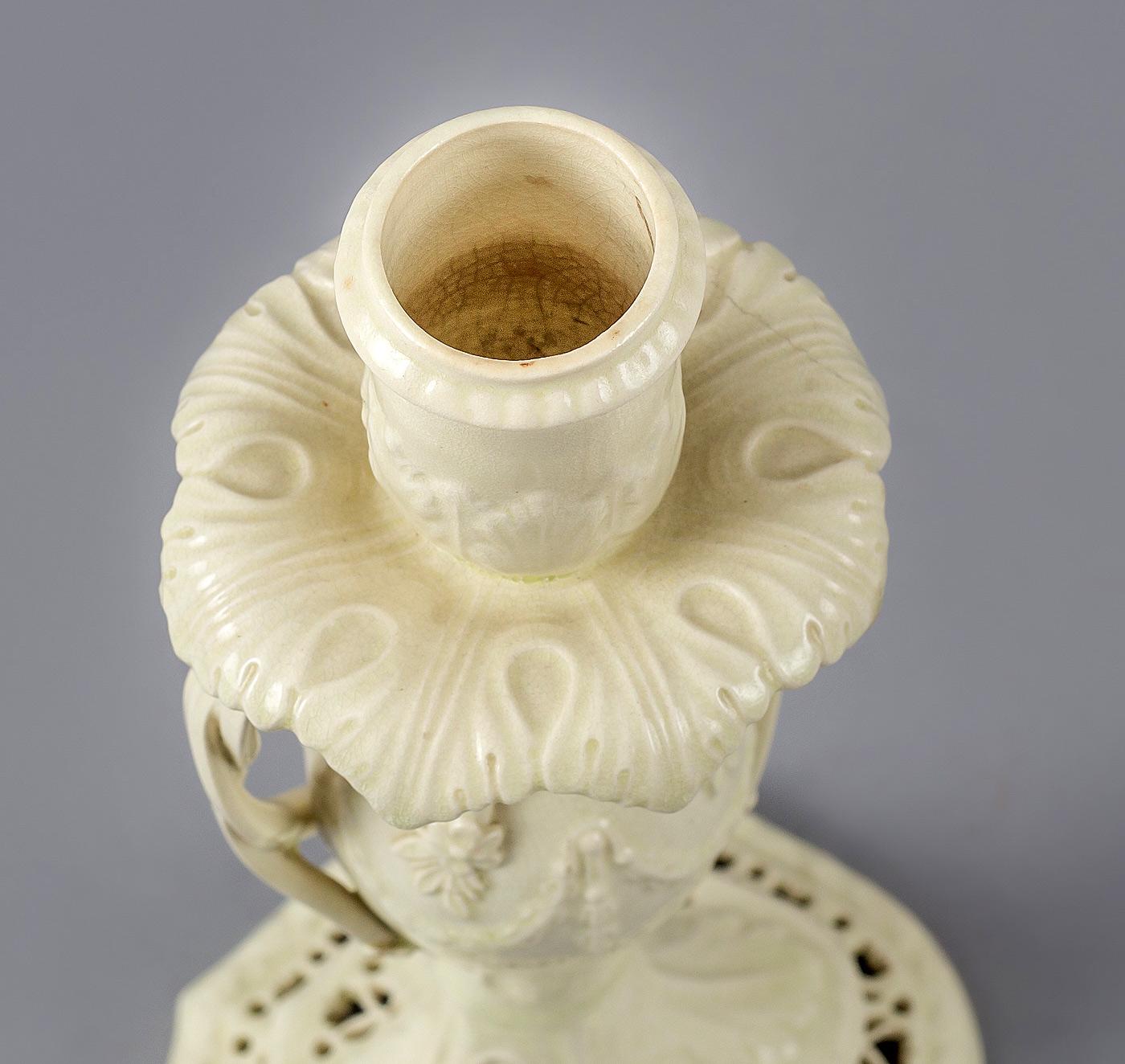 18th Century Creamware Candlestick with Twisted Handles For Sale 1