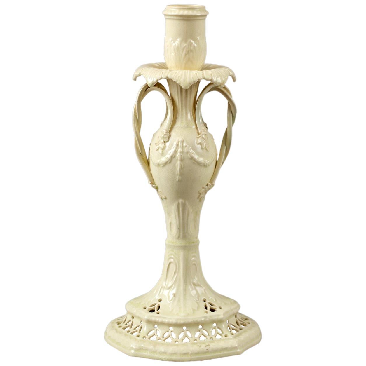 18th Century Creamware Candlestick with Twisted Handles For Sale