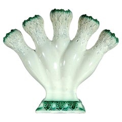 18th-Century Creamware Flower Finger Vase with Green Molded Leaves