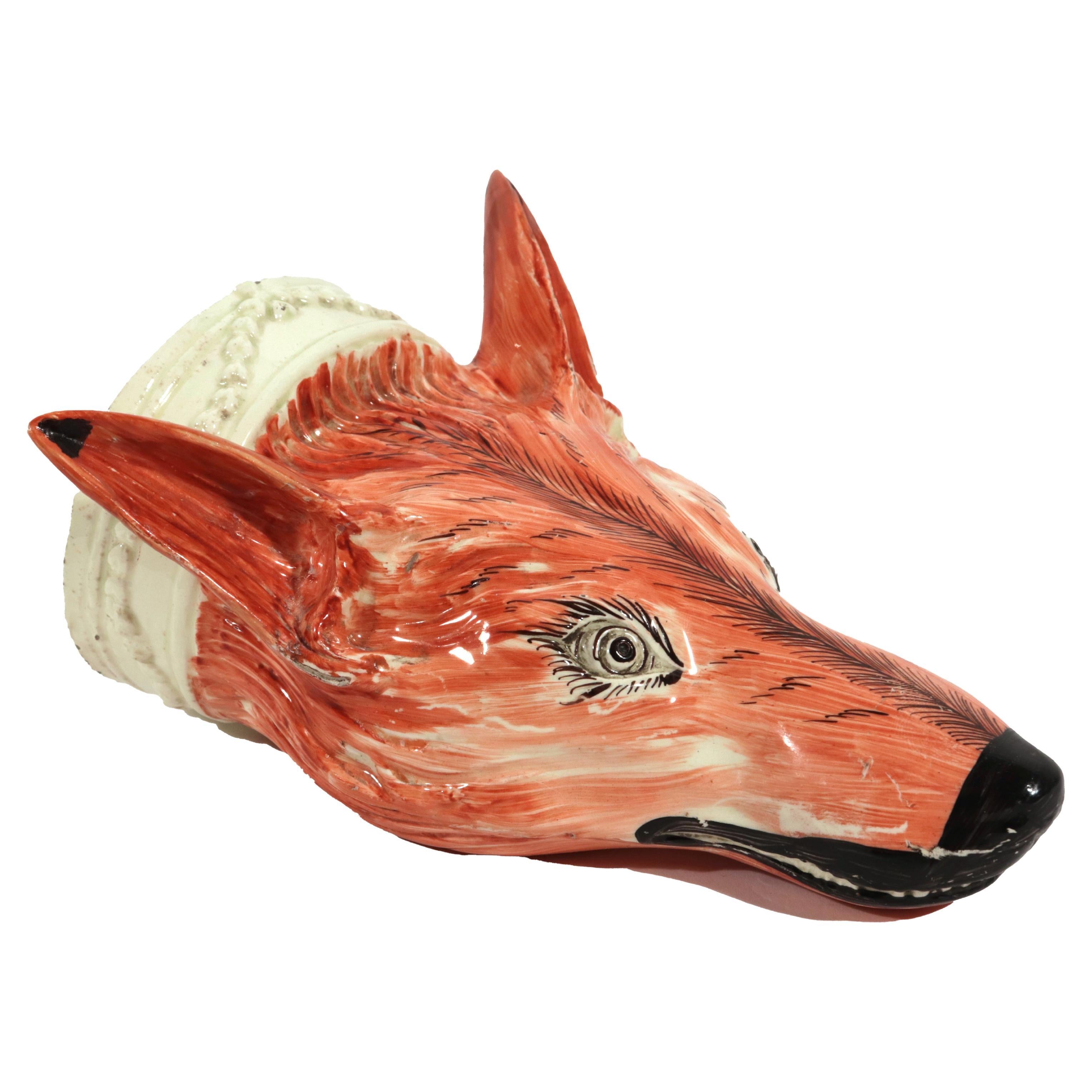 18th-century Creamware large Fox-head Stirrup Cup