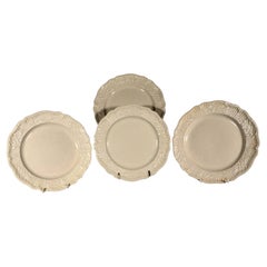 Antique 18th Century Creamware Plates with Basketweave Border- A Set of Four