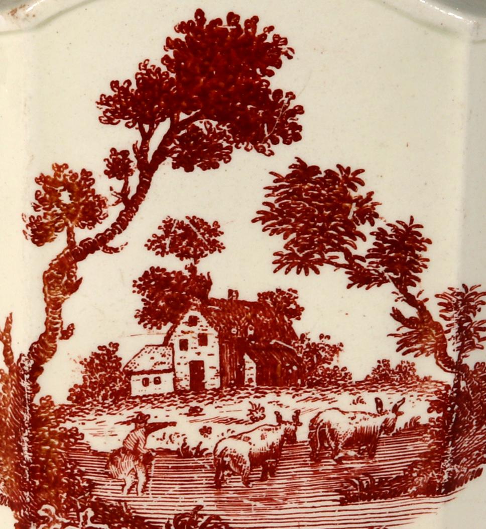 18th Century Creamware Pottery Red-Printed Tea Caddy For Sale 4