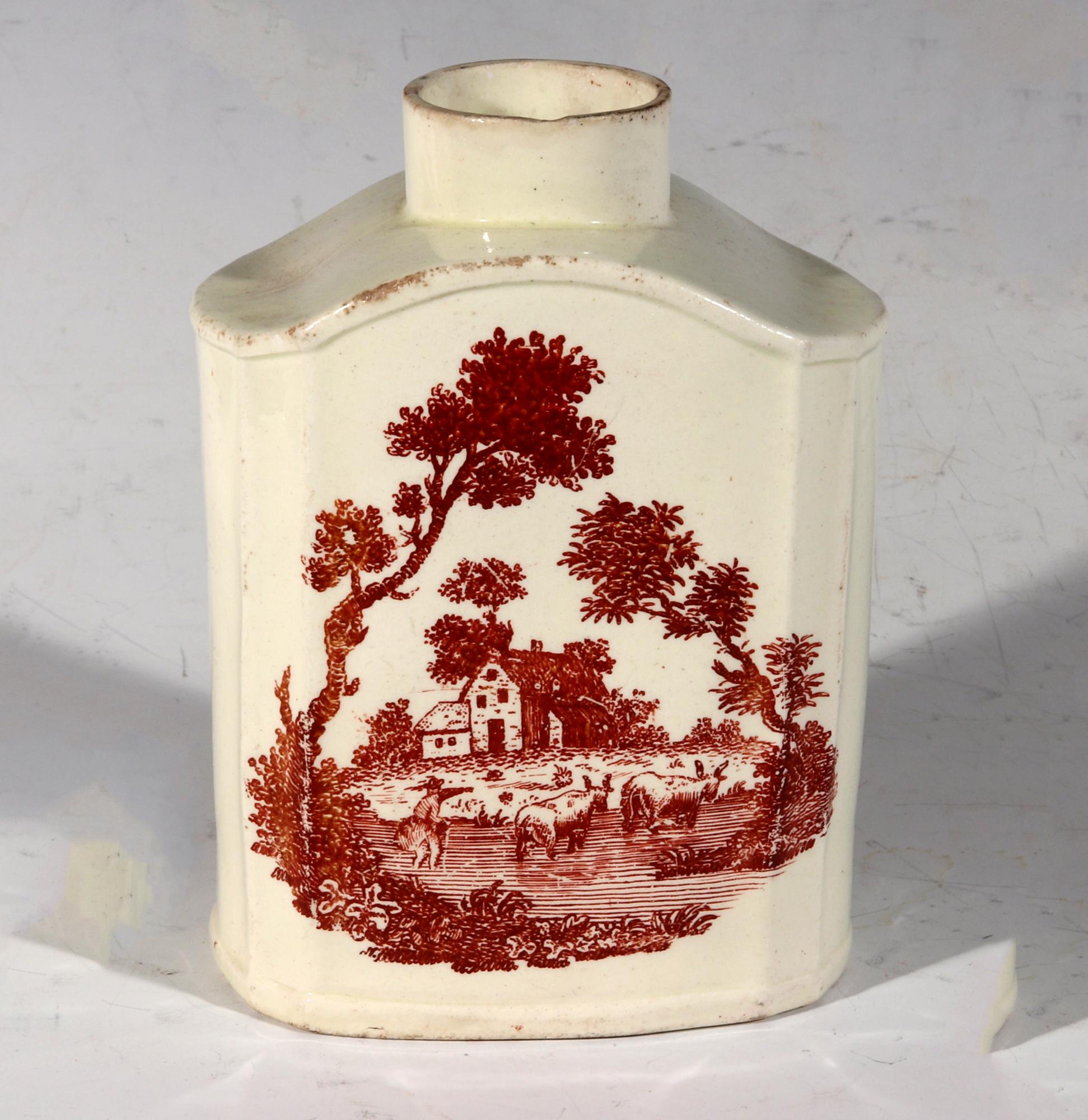 18th Century Creamware Pottery Red-Printed Tea Caddy  In Good Condition For Sale In Downingtown, PA