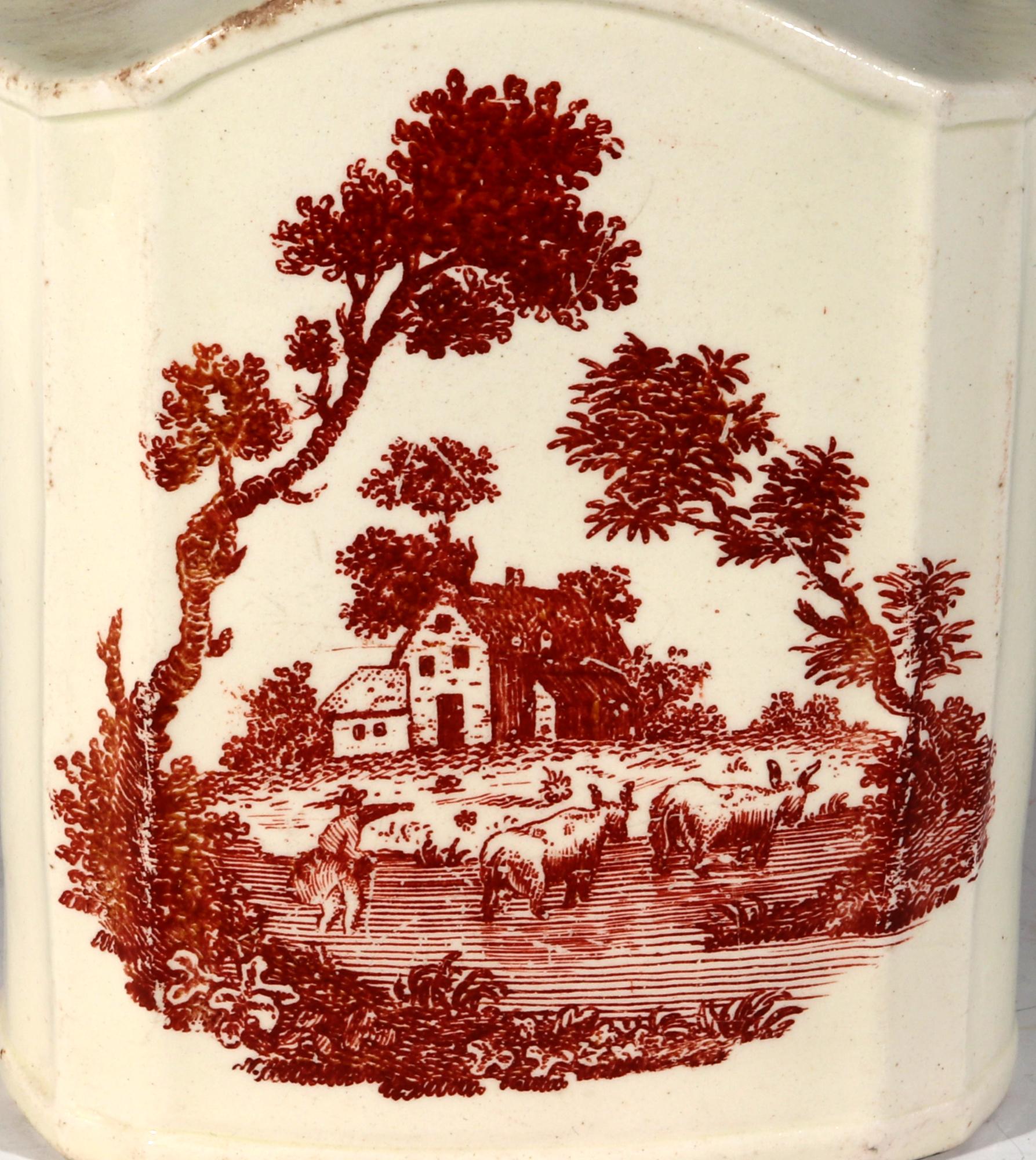 Rot bedruckte Teedose aus Steingut des 18. Jahrhunderts  (Wedgwoodware) im Angebot