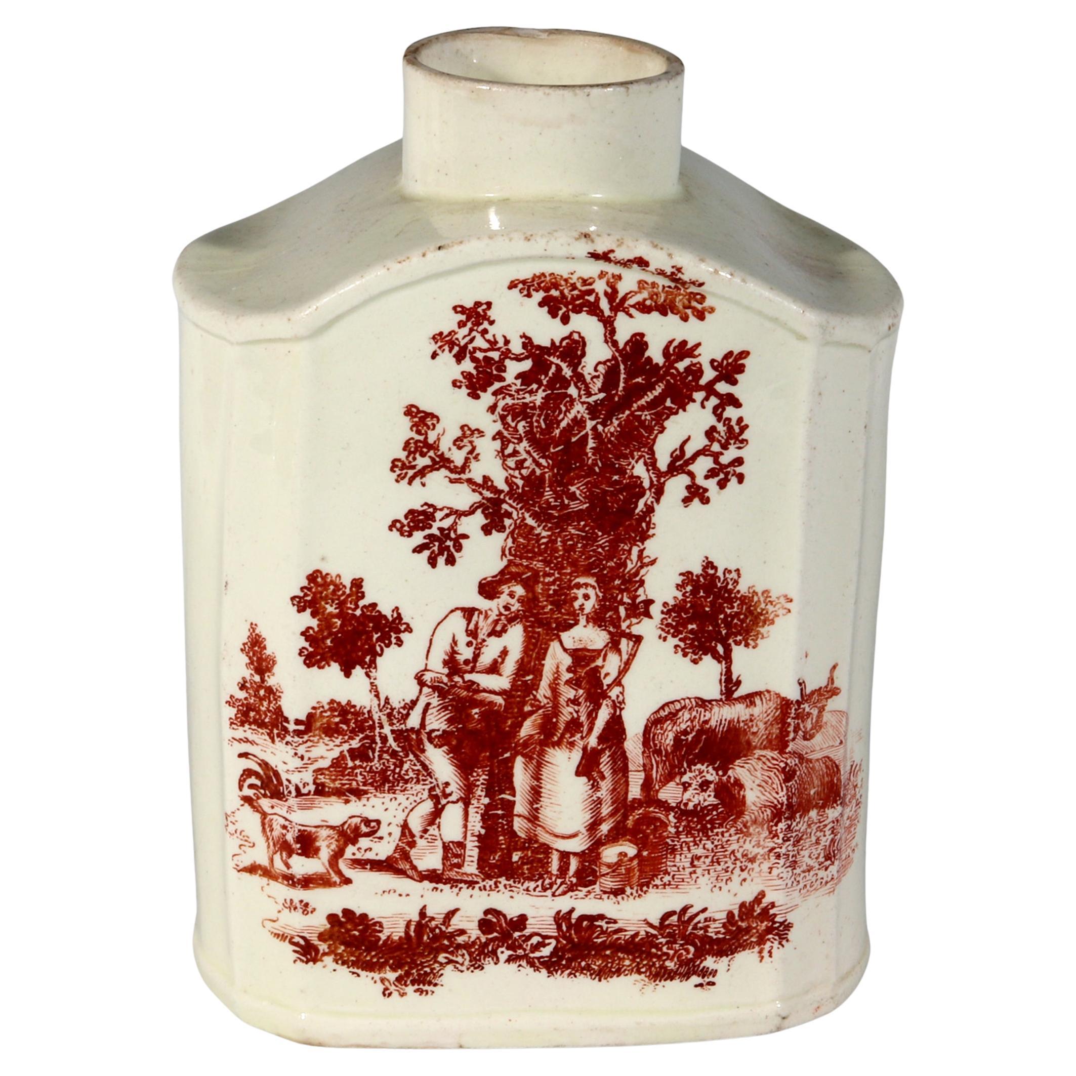 18th Century Creamware Pottery Red-Printed Tea Caddy For Sale