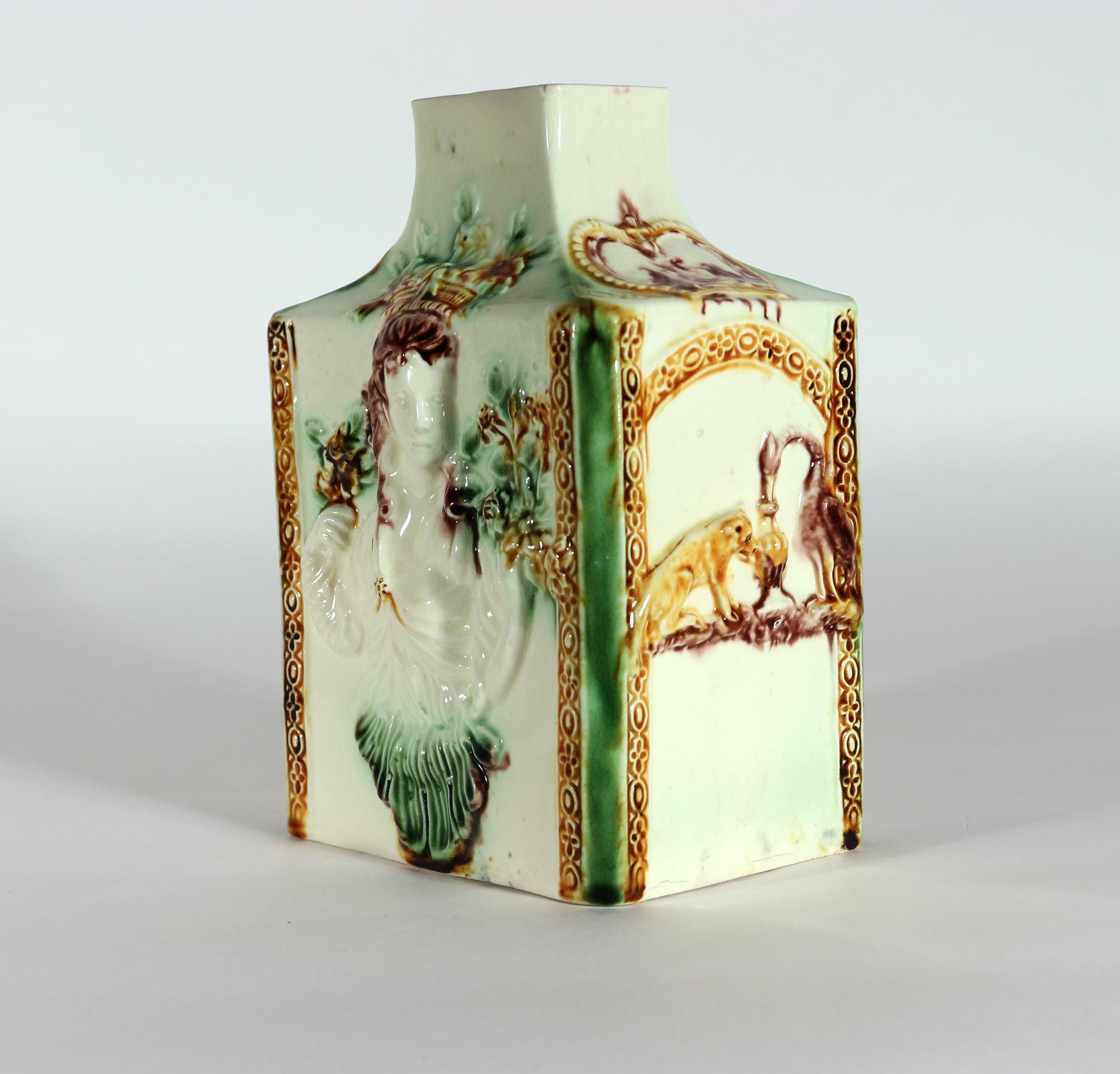 18th-Century Creamware Whieldon-type Large Molded Tea Caddy 2