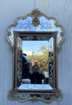 18th Century Crest Top Venetian Rectangular Mirror, Handmade and Hand Silvered