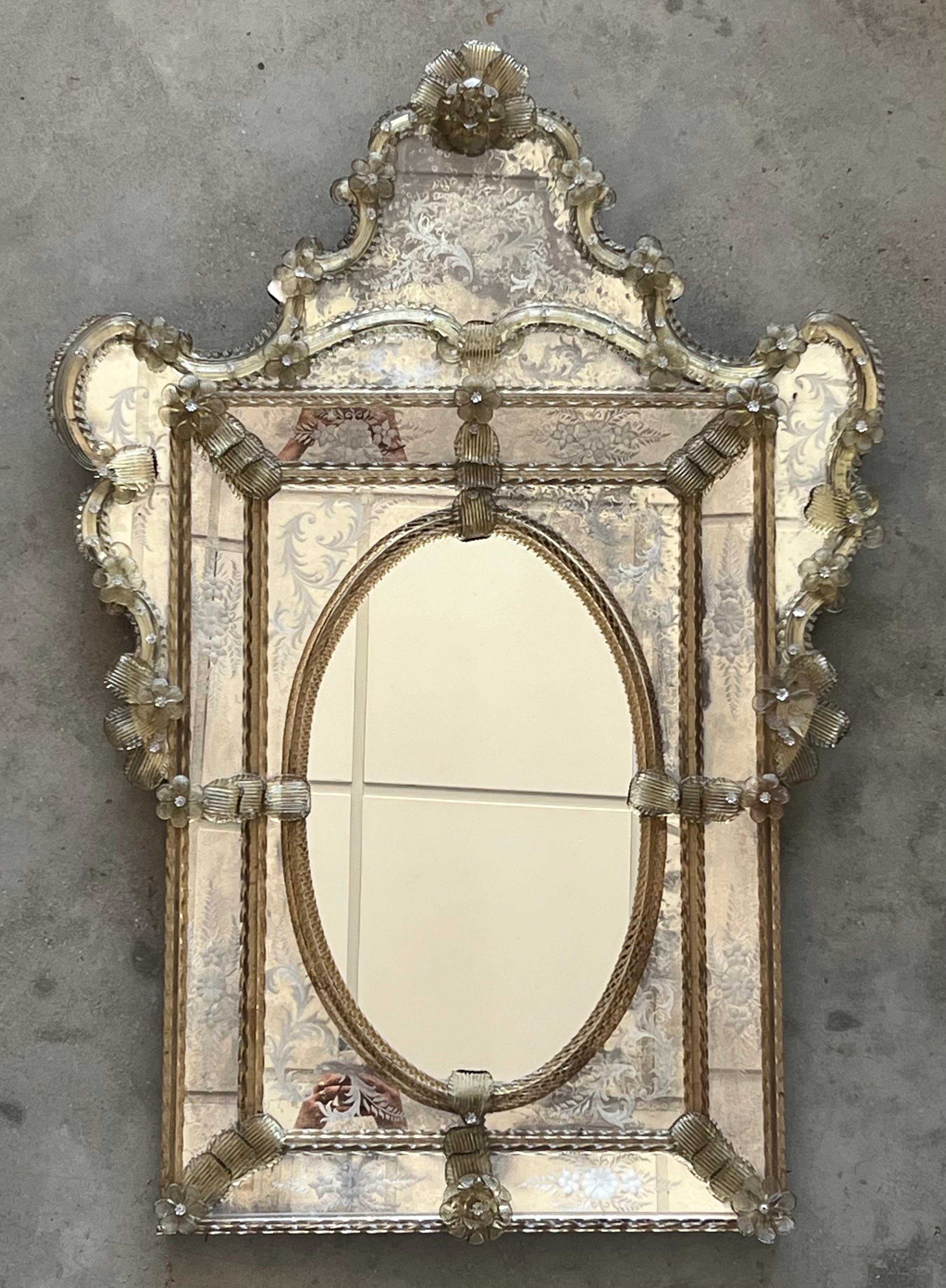 18th Century Crest Top Venetian Rectangular Mirror, Handmade and Hand Silvered For Sale 1