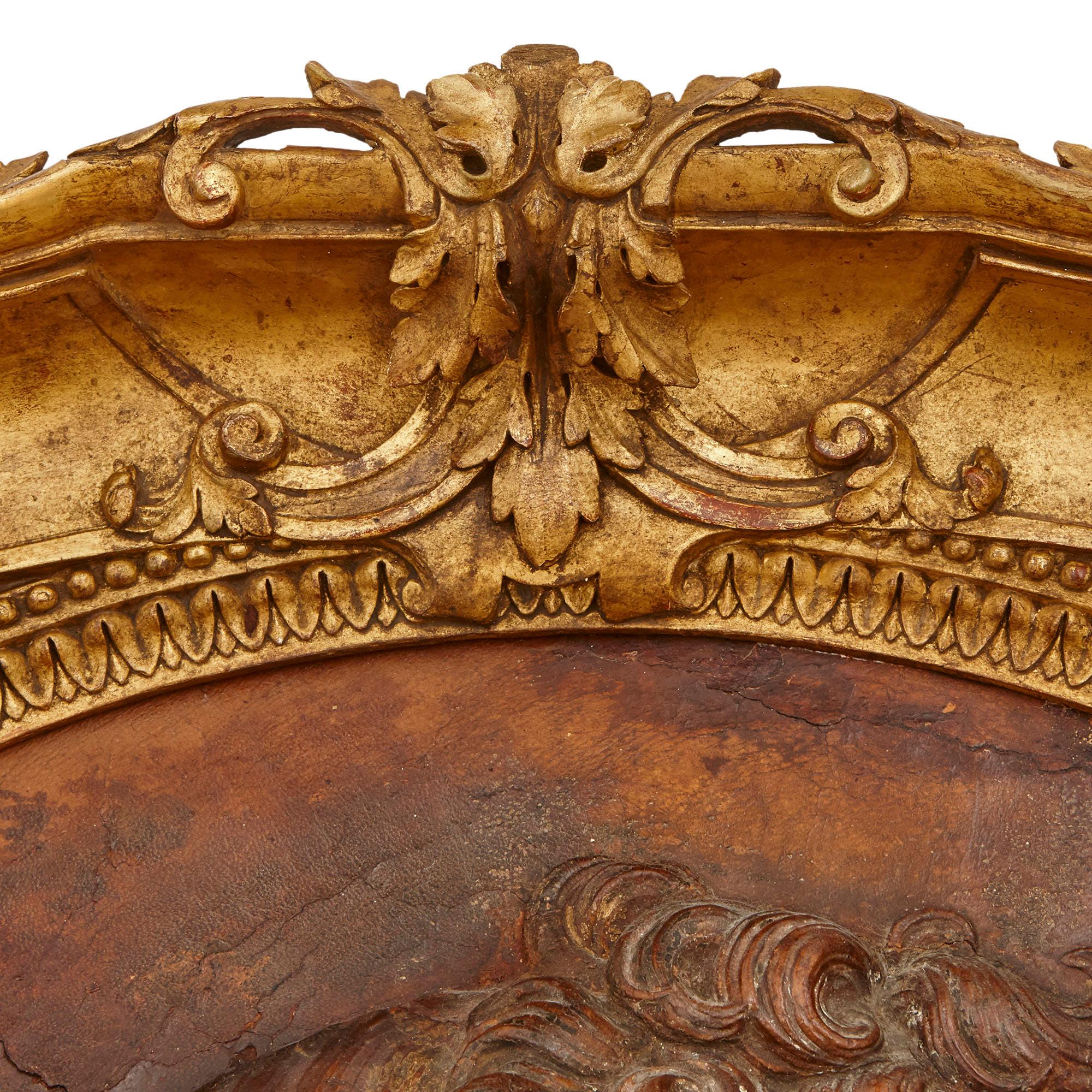 Carved 18th Century 'Cuir Bouili' Leather Portrait of Louis XIV For Sale
