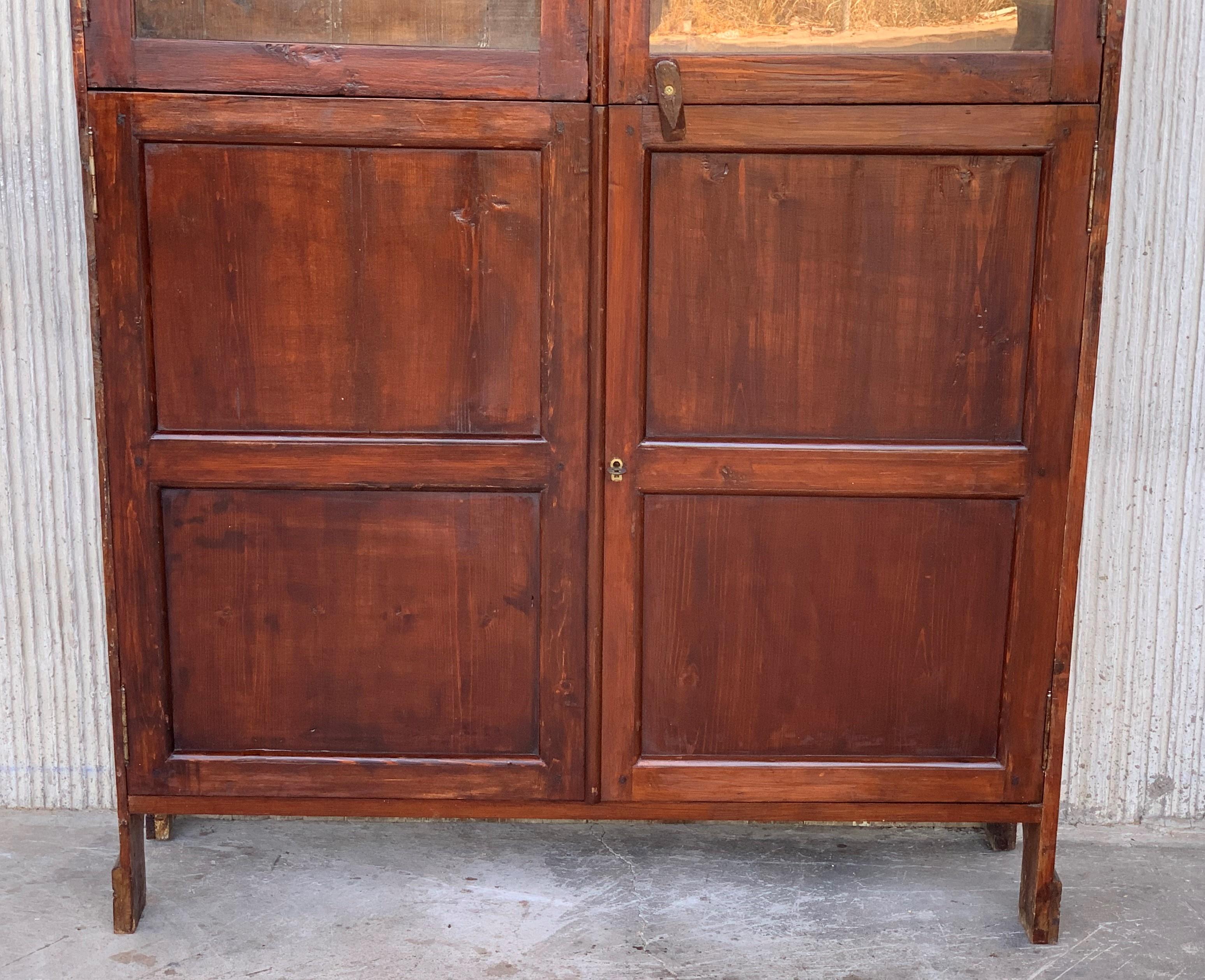 18th Century Cupboard or Bookcase with Glass Vitrine, Walnut, Spain Restored For Sale 4
