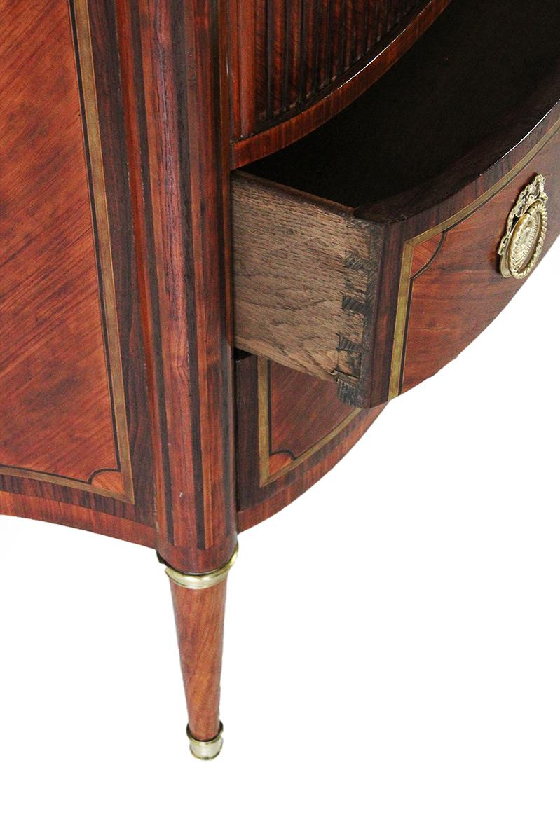 18th Century Curved Front Cabinet Stamped AVRIL in Rosewood and White Marble Top For Sale 3