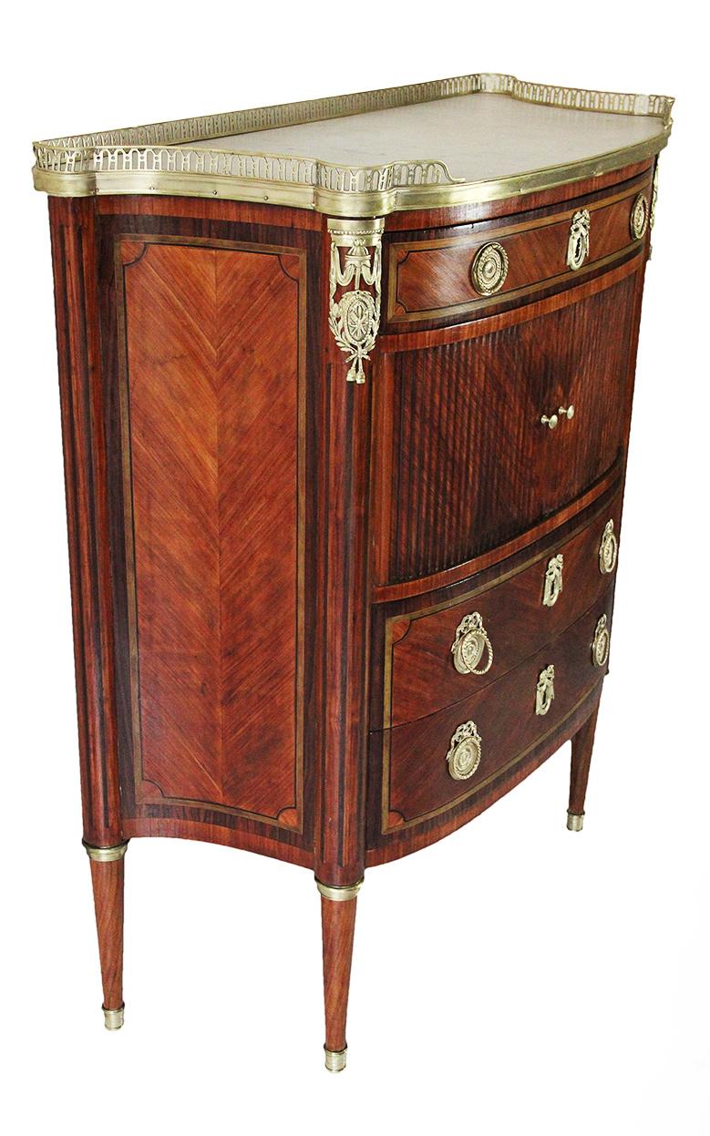 18th Century Curved Front Cabinet Stamped AVRIL in Rosewood and White Marble Top For Sale 4
