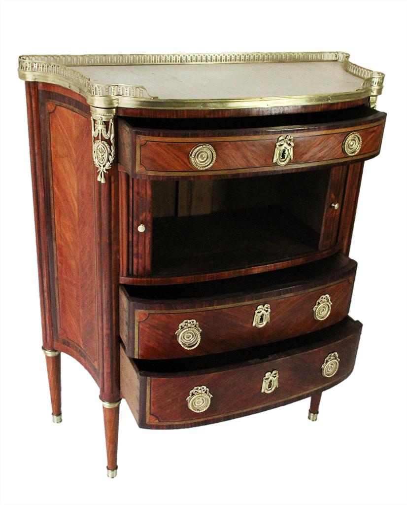 Louis XVI 18th Century Curved Front Cabinet Stamped AVRIL in Rosewood and White Marble Top For Sale