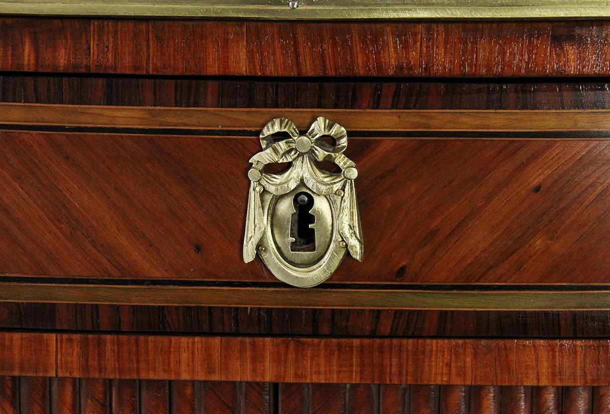 Marquetry 18th Century Curved Front Cabinet Stamped AVRIL in Rosewood and White Marble Top For Sale