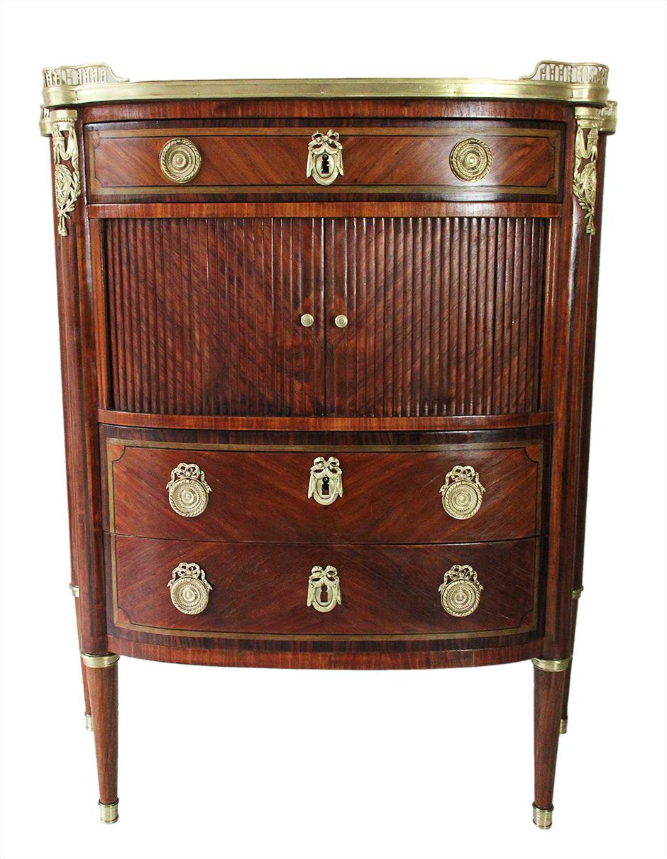 18th Century Curved Front Cabinet Stamped AVRIL in Rosewood and White Marble Top For Sale 2