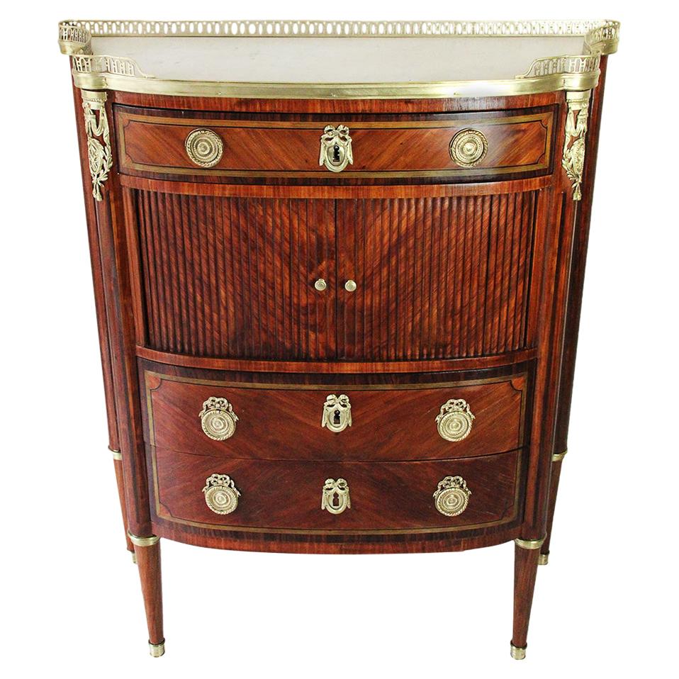 18th Century Curved Front Cabinet Stamped AVRIL in Rosewood and White Marble Top For Sale